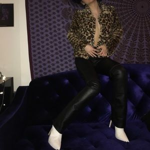 Cropped Leopard Print Faux Fur Warm Winter Coat